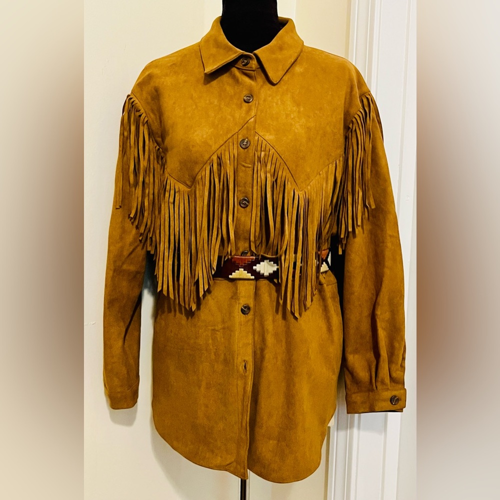 Brand New NWOT Women's Oversized Tan Faux Suede Fringe Jacket